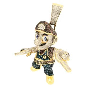 10k Yellow Gold 2.65ctw Diamond Cartoon Plumber w/ Guns Pendant