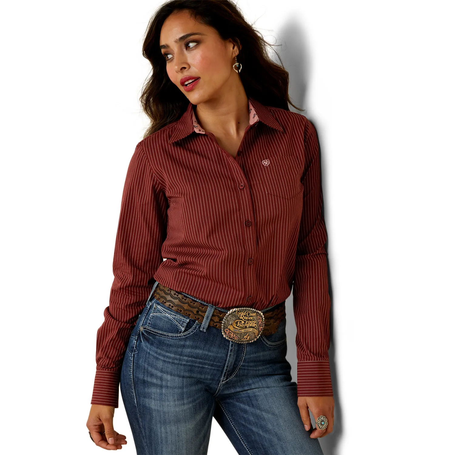 Ariat Womens Kirby L/S Shirt Brick Pinstripe