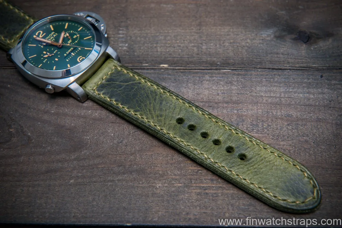 Badalassi Carlo Wax leather watch strap. Oliva color. Handmade in Finland.