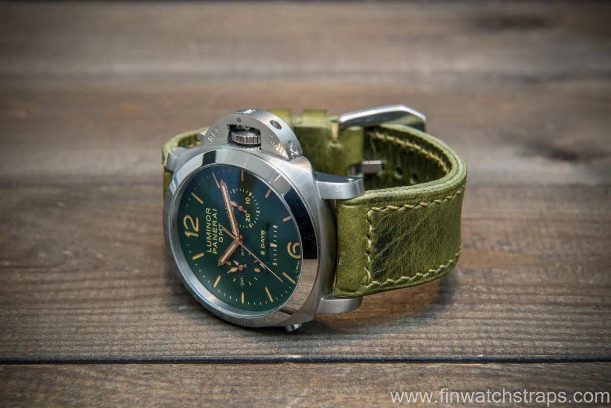 Badalassi Carlo Wax leather watch strap. Oliva color. Handmade in Finland.