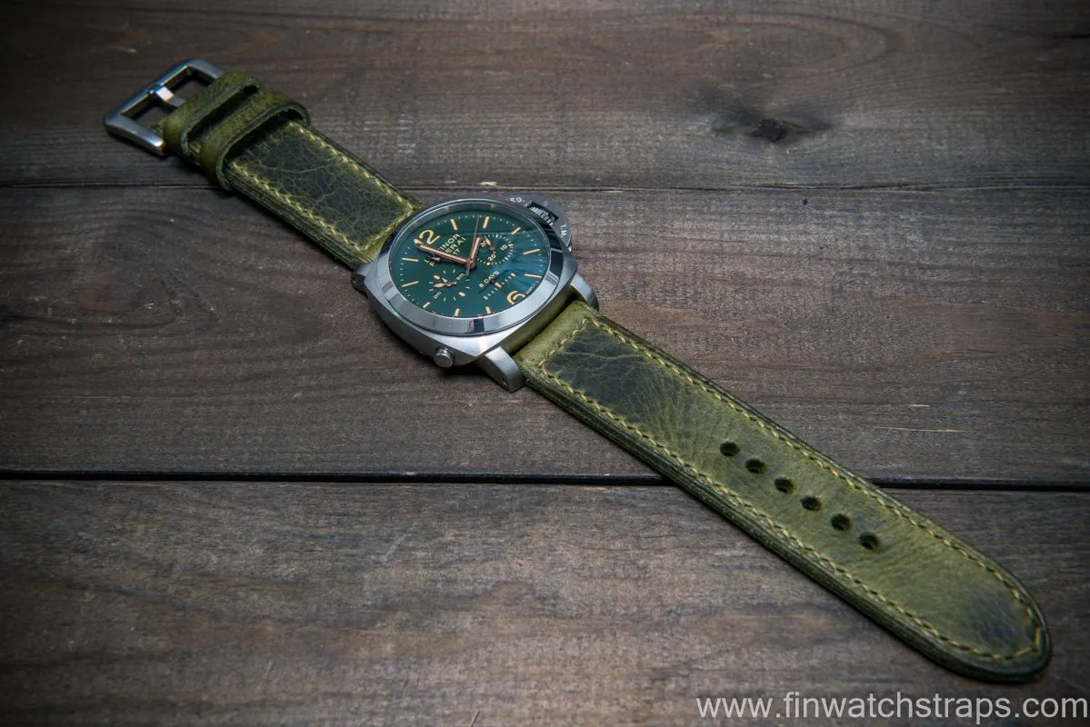 Badalassi Carlo Wax leather watch strap. Oliva color. Handmade in Finland.