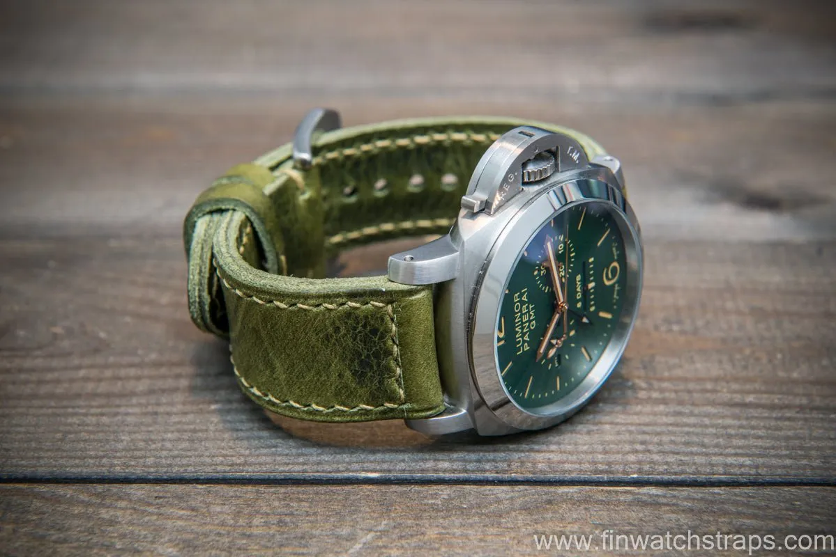 Badalassi Carlo Wax leather watch strap. Oliva color. Handmade in Finland.