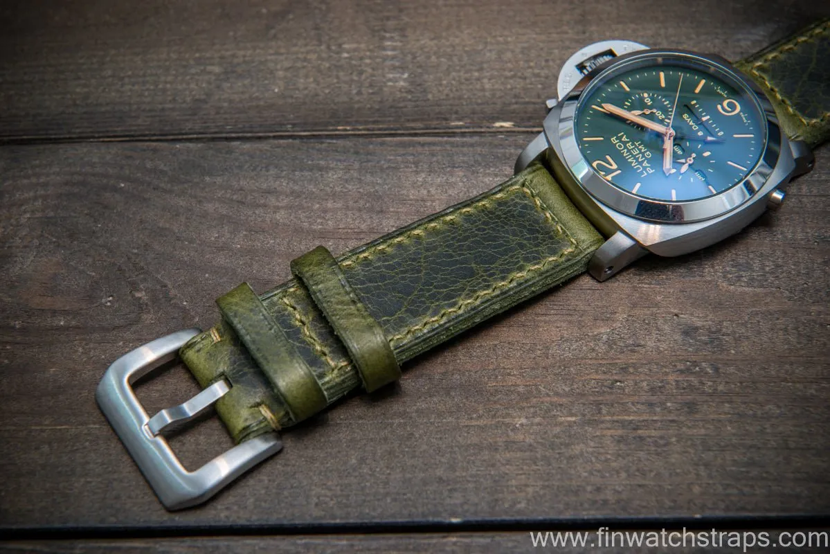 Badalassi Carlo Wax leather watch strap. Oliva color. Handmade in Finland.