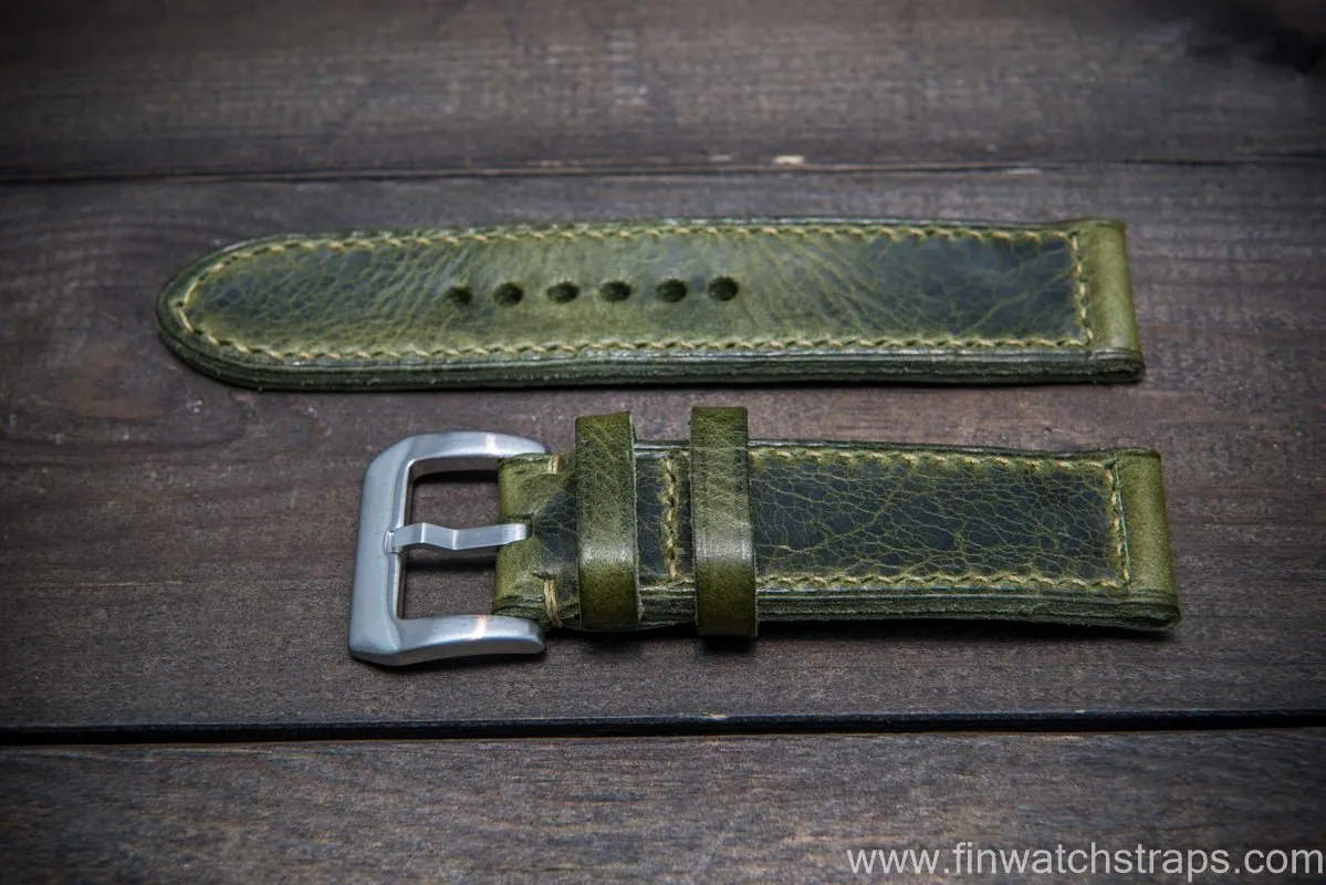 Badalassi Carlo Wax leather watch strap. Oliva color. Handmade in Finland.