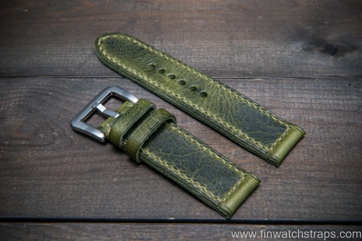 Badalassi Carlo Wax leather watch strap. Oliva color. Handmade in Finland.