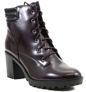 Chunky Lug Platform Chunky Heeled Combat Women's Vegan Booties Berry