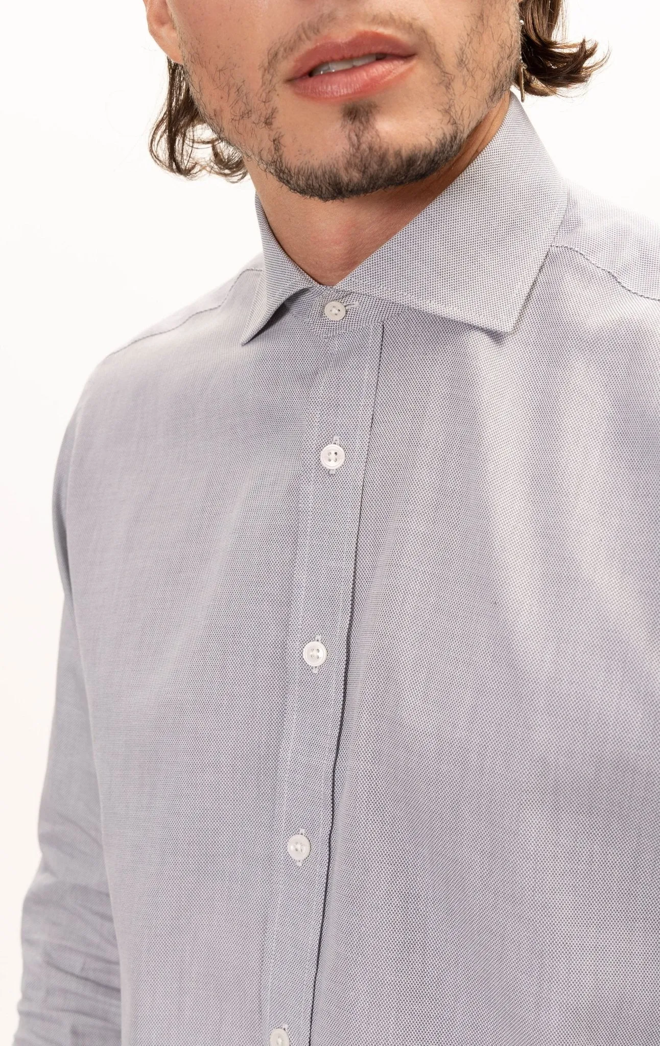 Convertible Cuff Oxford Cotton Spread Collar Dress Shirt - Grey