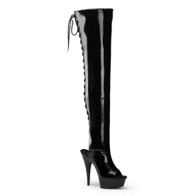 DELIGHT-3017 Black Patent Platform Thigh High Boot