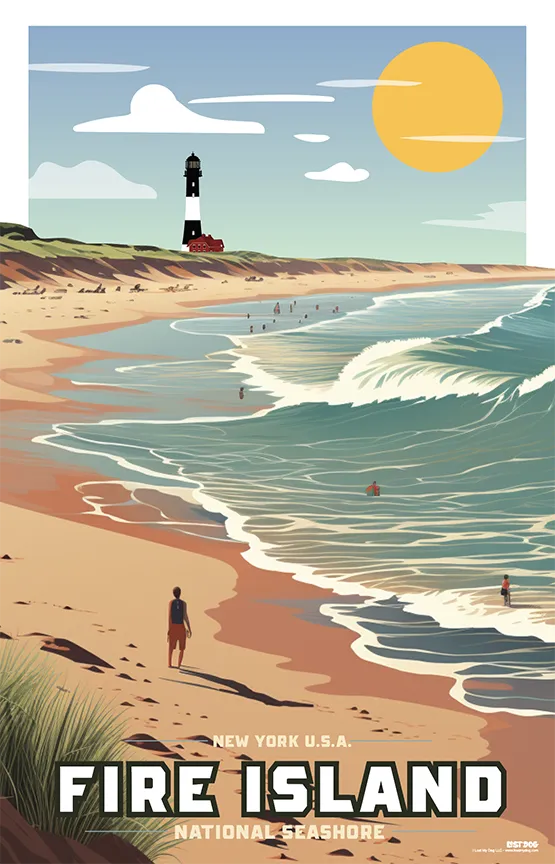 Fire Island Dunes and Lighthouse Illustration