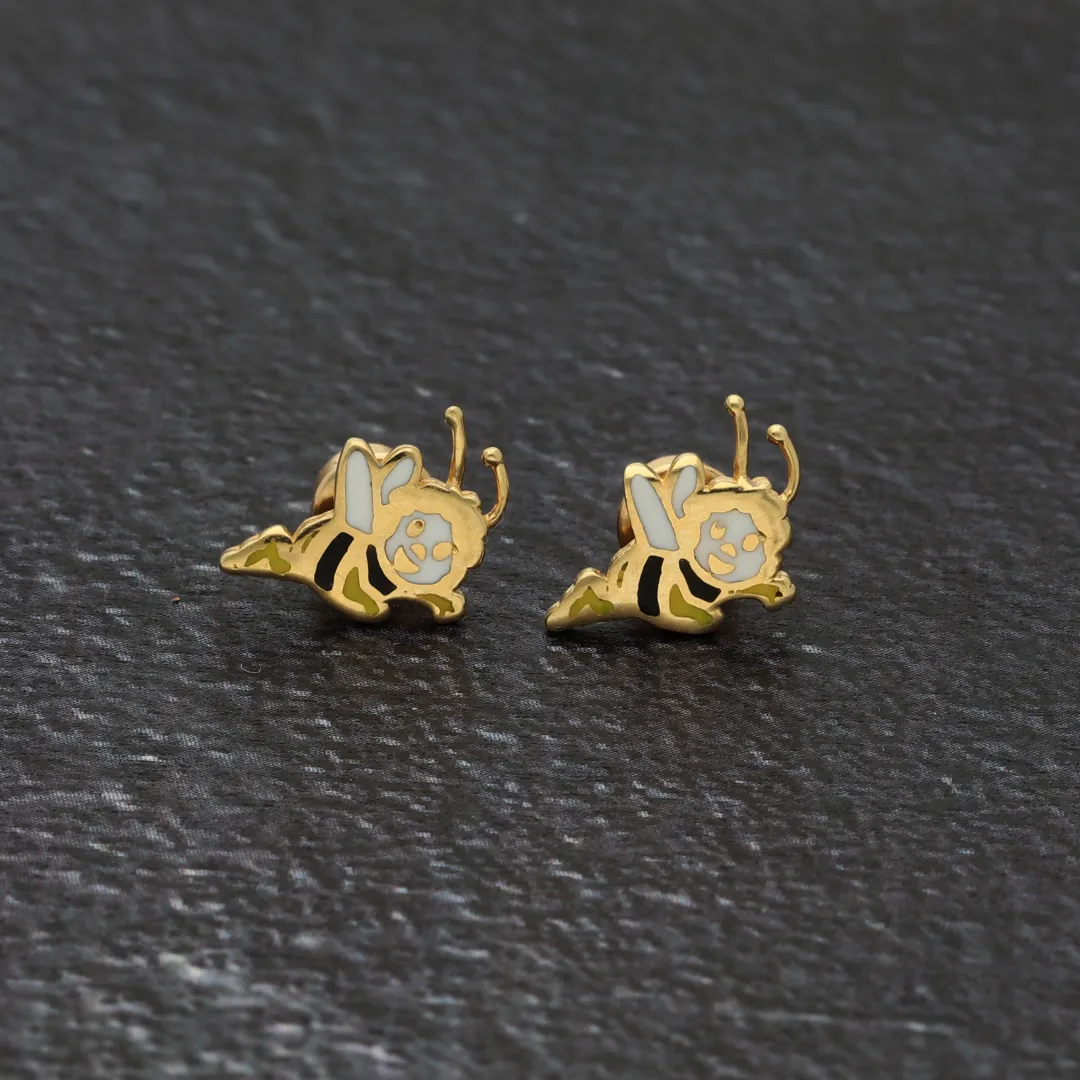 Gold Cartoon Honeybee Earrings 18KT - FKJERN18K9375