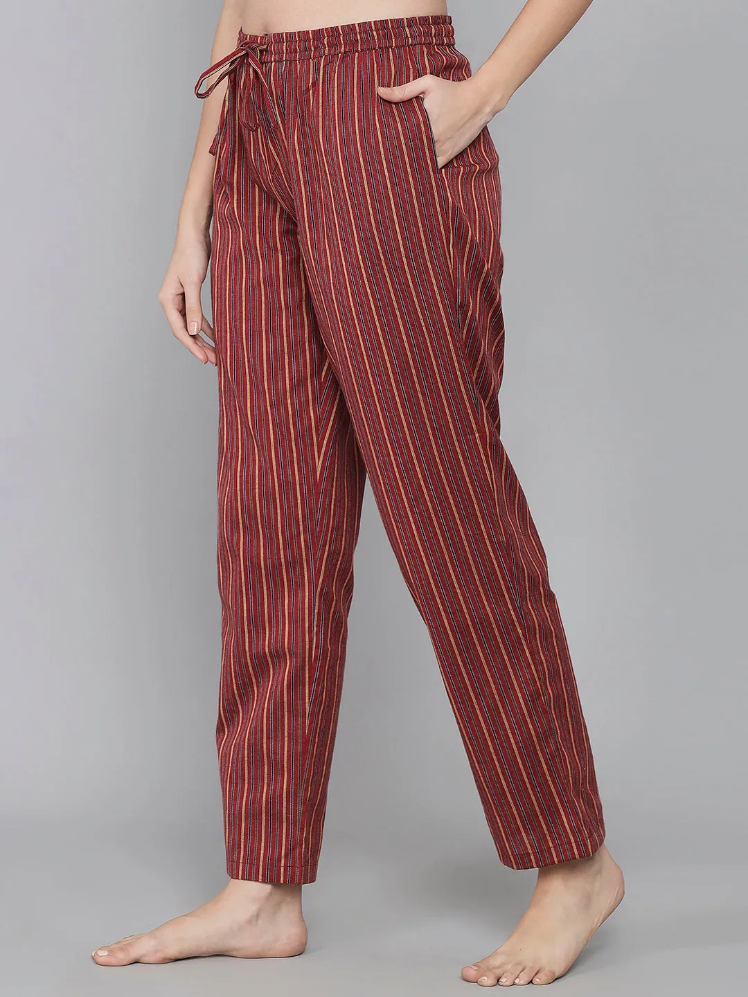 Red Cotton Stripe Women's Pyjama