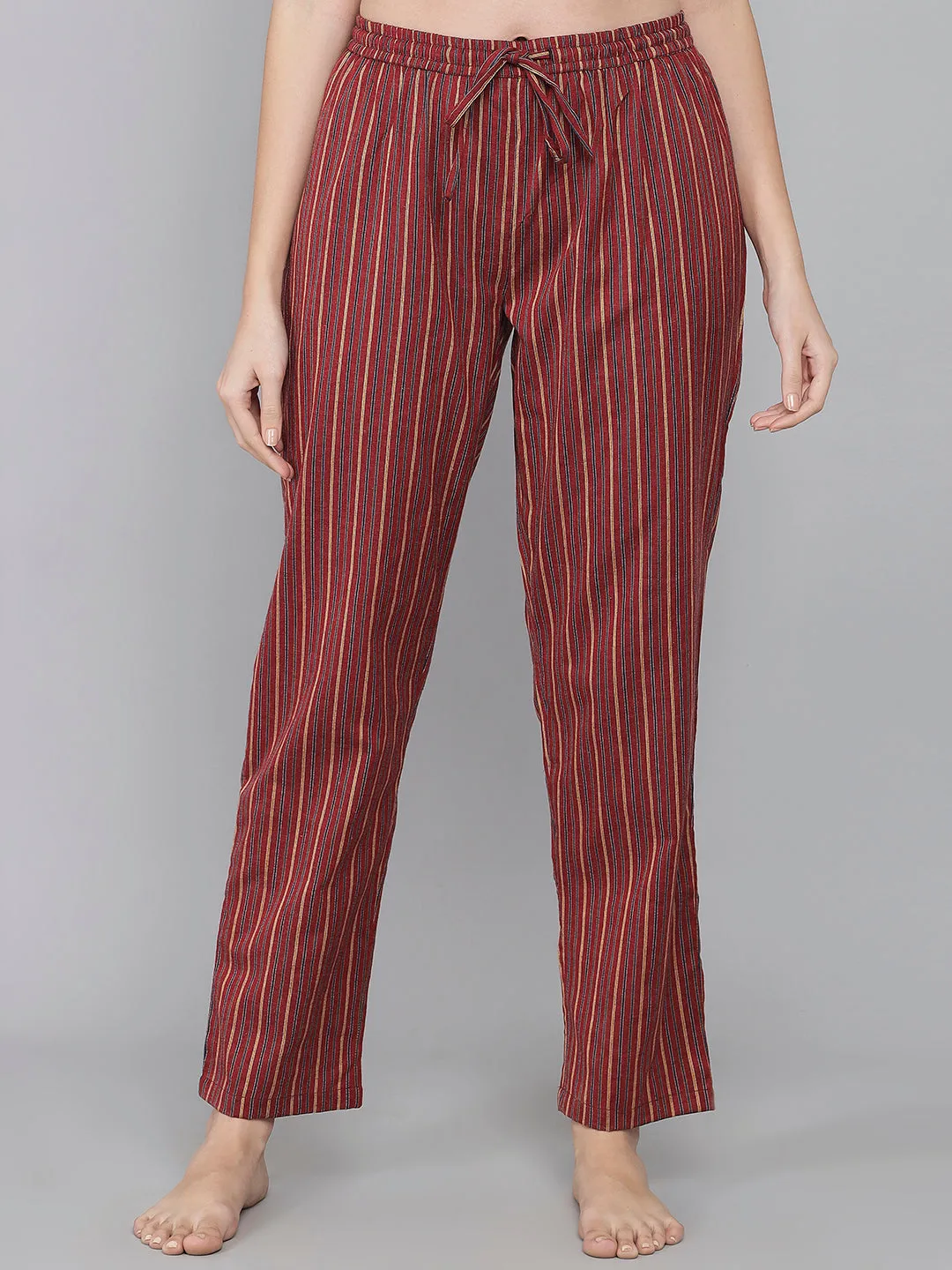 Red Cotton Stripe Women's Pyjama