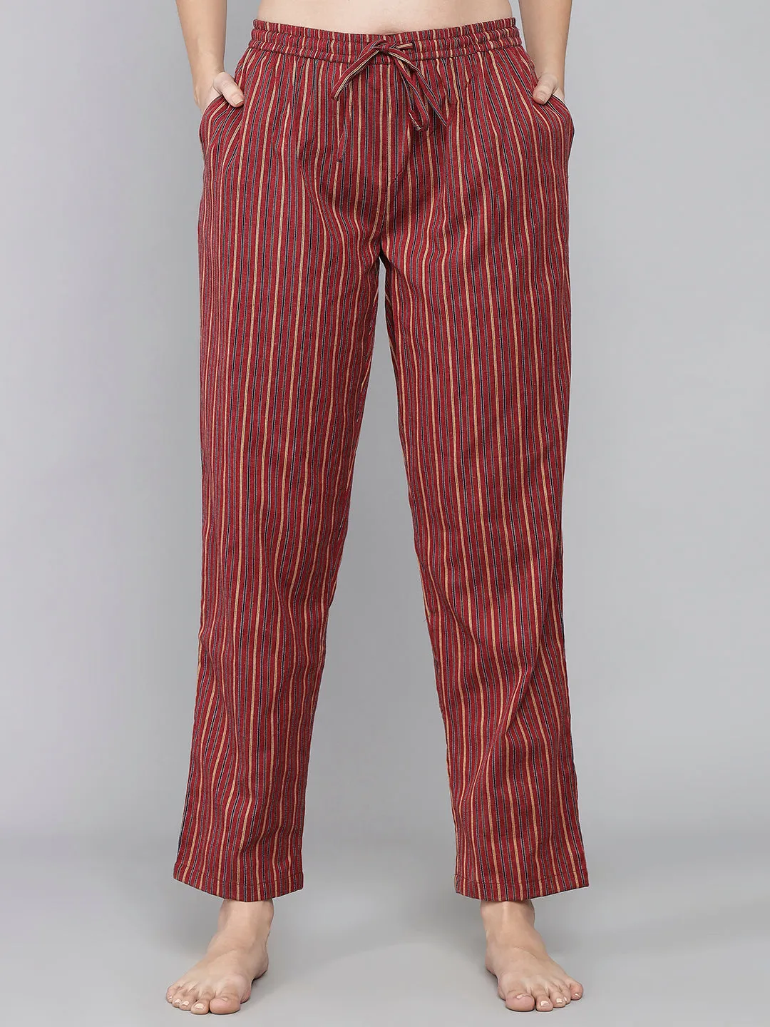 Red Cotton Stripe Women's Pyjama