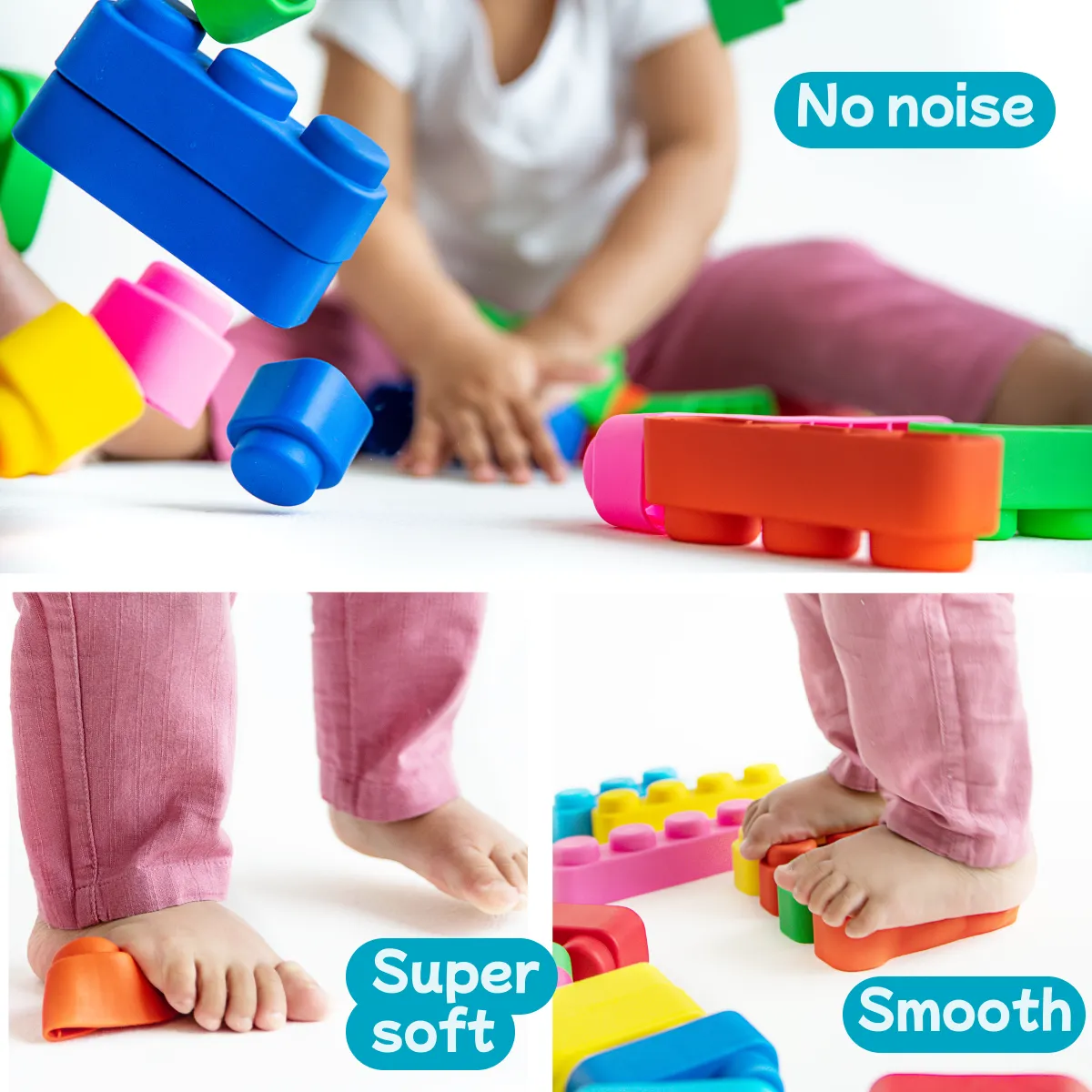 Sensory Soft Building Blocks - 21pcs   16 Wheels - Montessori Early Learning Toys for 3 Year Olds - Stacking, Squeeze & Teething